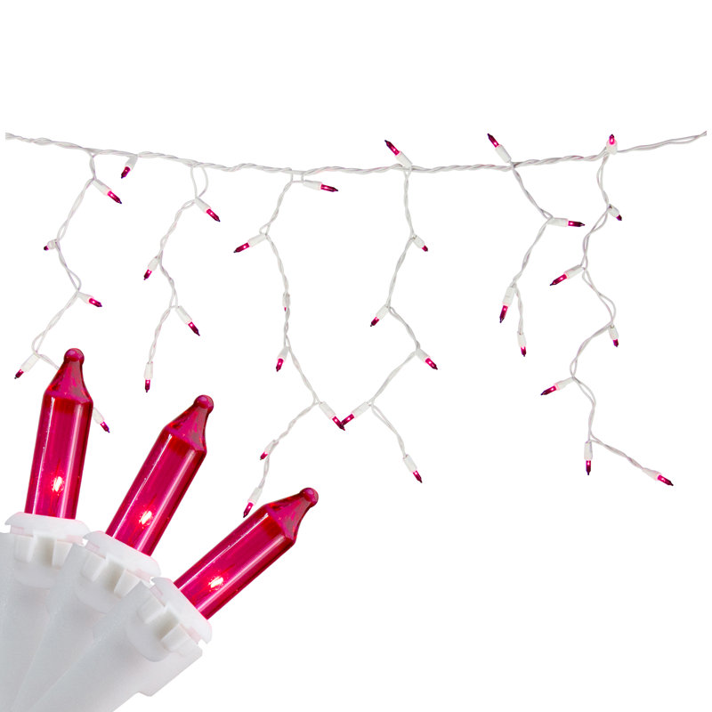 100 Count Pink Mini Icicle Christmas Lights - 3.5 Ft White Wire, L 17 pi, Rouge