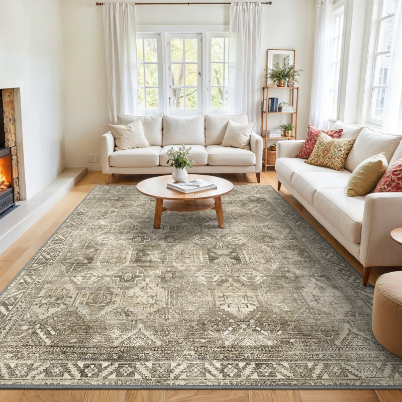Fayanna Oriental Machine Washable Area Rugs with Non-Slip Backing, Rectangle 8' x 10'