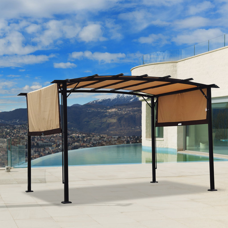 Pavillon de jardin pergola en métal 12 x 9 pi avec abat-jour rétractable, Beige