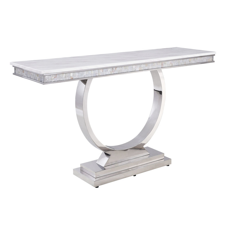 Table de surface en faux marbre avec finition argentée et miroir