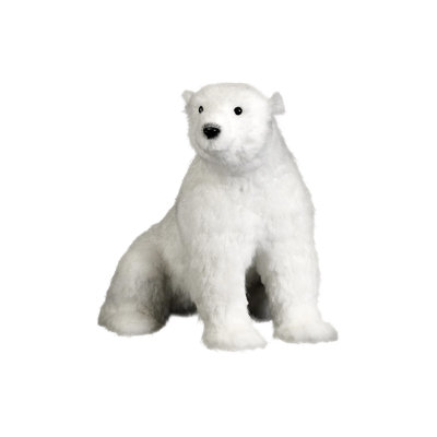  Polar Bear Christmas Decoration, Faux Fur White Bear Figurine With Black Eyes & Nose For Holiday Tabletop, Mantel, Floor & Winter Wonderland Décor, 24" Tall, 18" Wide & 34" Long