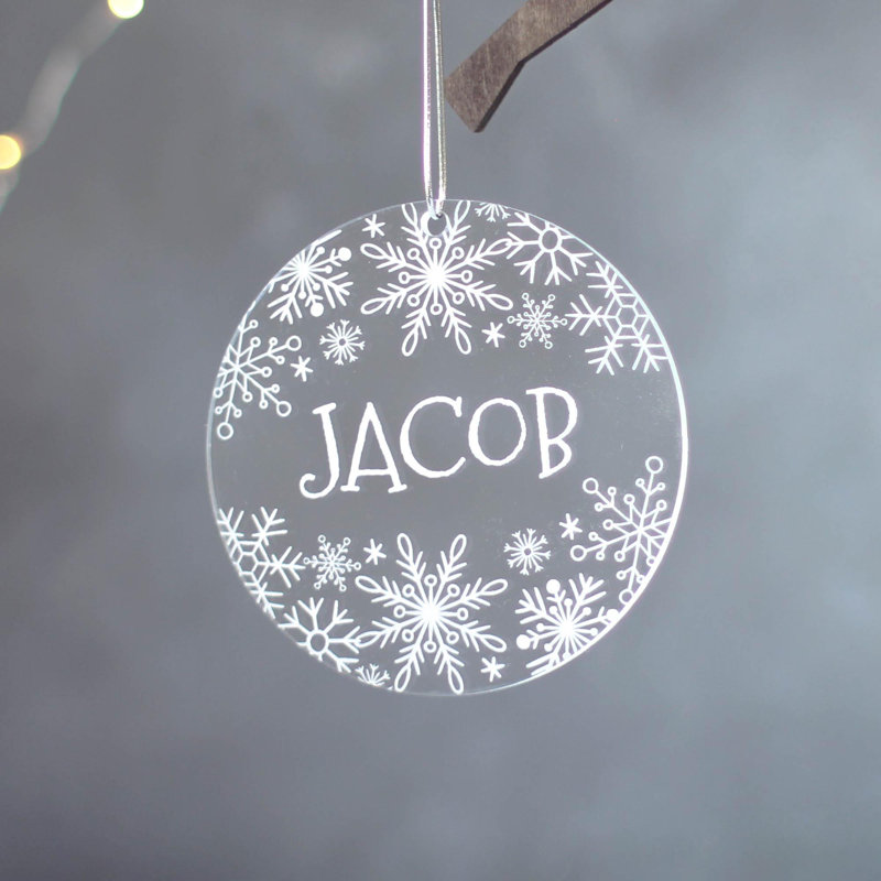 Snowflake Tree Decoration, Personalised Round, Yes