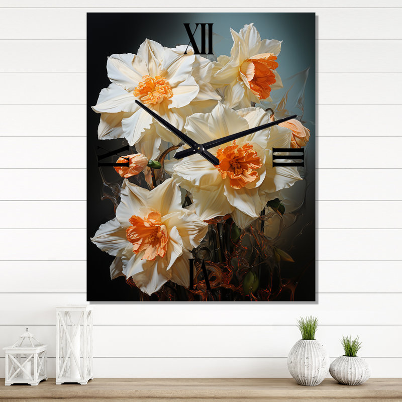 Horloge murale moderne blanche à motif romantique III, H 32 po x l 16 po x P 1 po