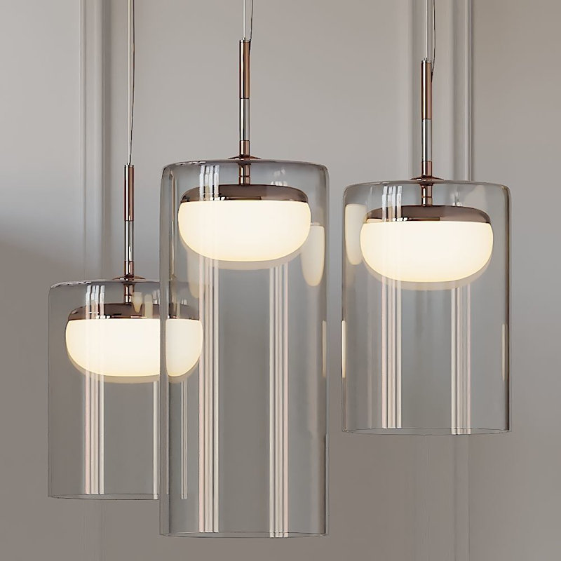1 - Light LED Cylinder Pendant, 228cm H x 18cm W x 18cm D, Polished Copper, 3000K