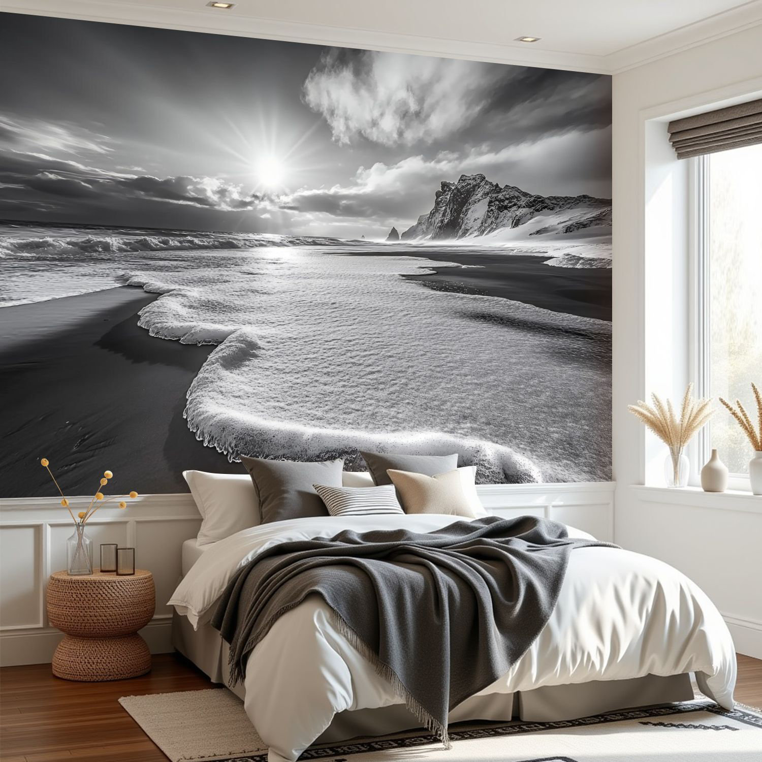 Latitude Run® Wall Mural Peel and Stick Wallpaper Black White Beach ...
