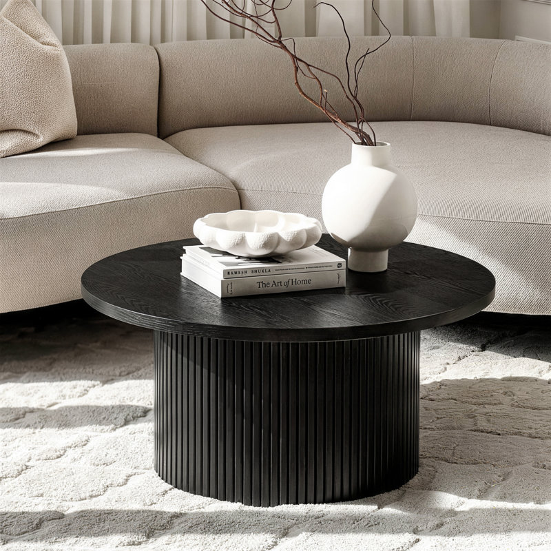 Solid Coffee Table Side Table Set, Black