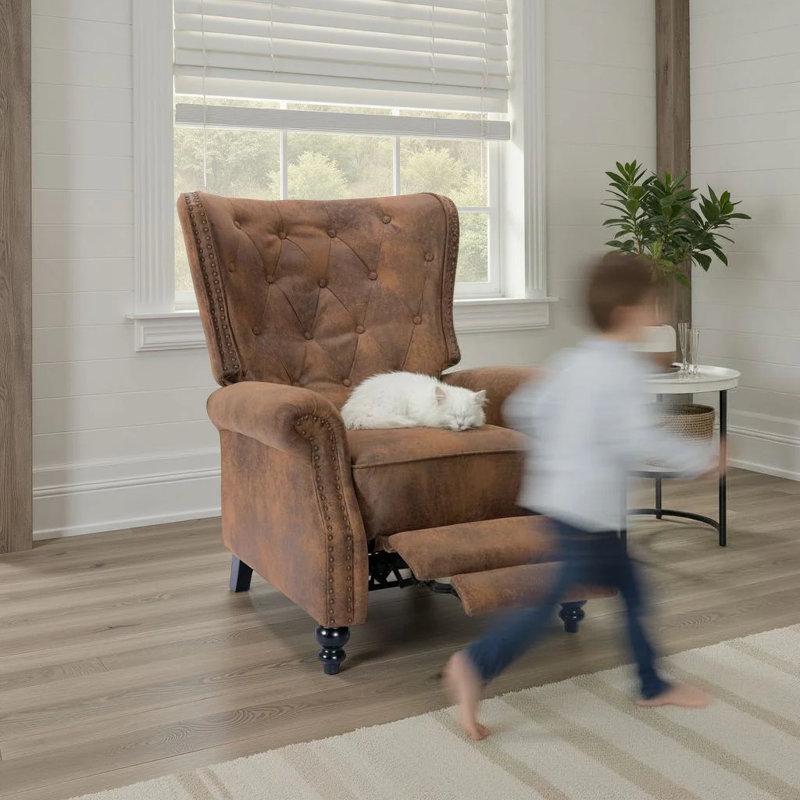 Buttoned Carmona Wingback Recliner Chair, Grey