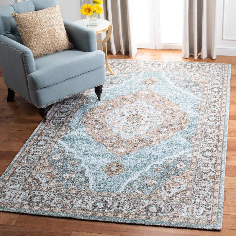 Tapis oriental gris / bleu touffeté à la main Algona, Rectangle 9 pi x 12 pi