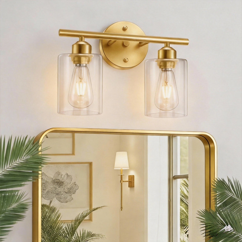 Éclairage pour meuble-lavabo Berume, Laiton vieilli, Deux lumières, Doré