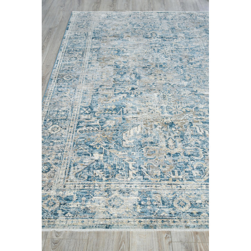Antique Loom Blue Polyester powerloom Area Rug, Rectangle 2' x 3'