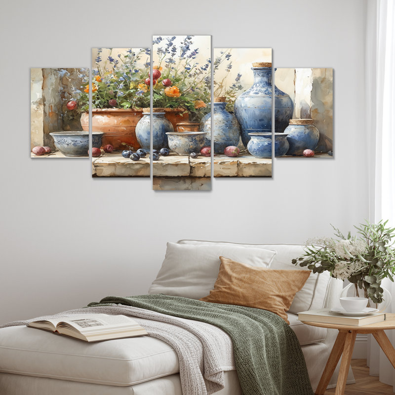 Bleu et vert Boho Pottery Rustic Charm - Boho Pottery Wall Art Living Room