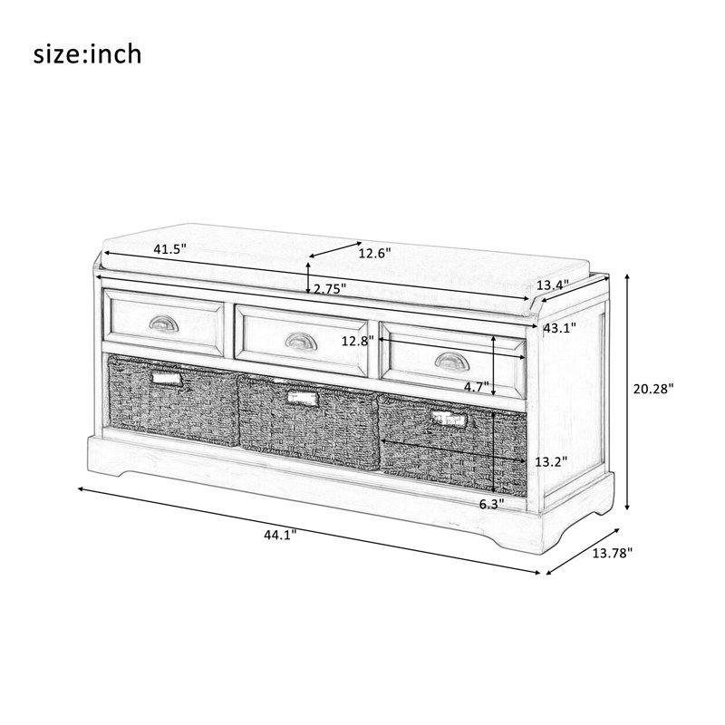 Banc de rangement pour chaussures 44 "avec coussin, rangement pour hall d'entrée avec rangement, Noir, noir, noir, noir