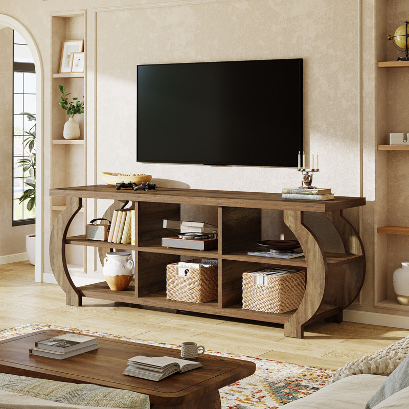 Meuble télé 63 po, console de télévision média avec rangement Farmhouse