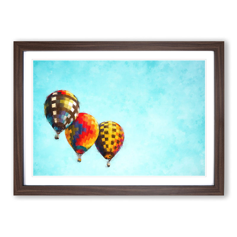 A Trio Of Hot Air Balloons - Picture Frame Painting Print, 62cm H x 87cm W x 2cm D, Walnut