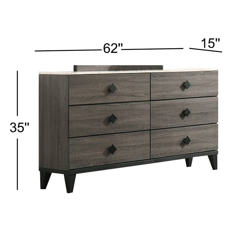 Gurdas 62'' W 6 - Drawer Dresser, Dark Gray