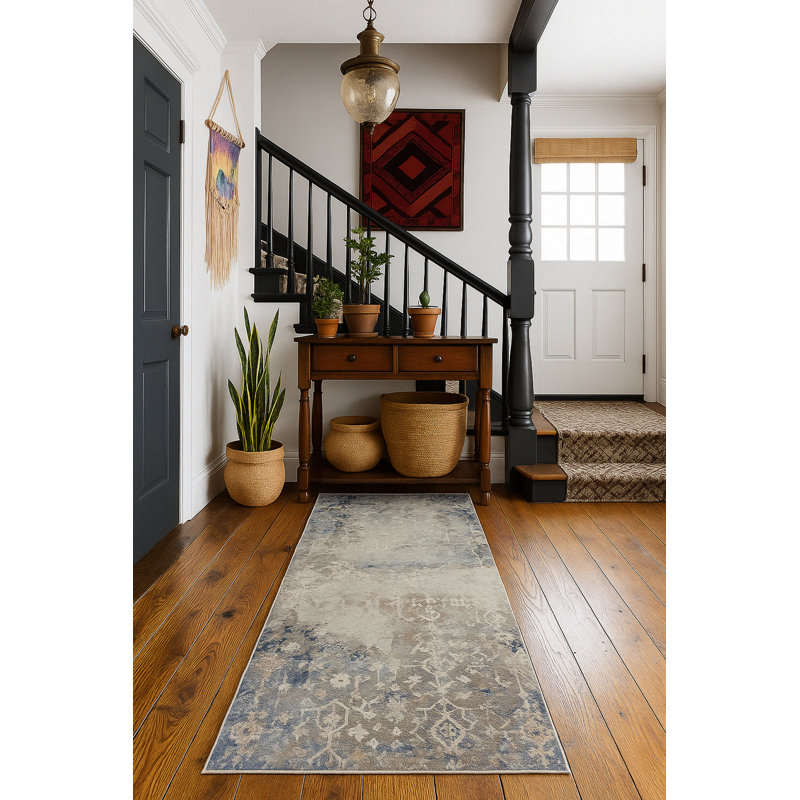 Tapis gris à motif floral Romulus, Rectangle de 5 pi x 8 pi