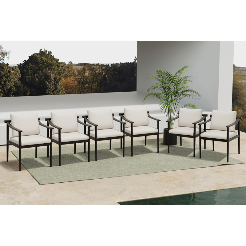 Chaise de patio en métal et polyester Orlando (ensemble de 6), Ivoire ivoire