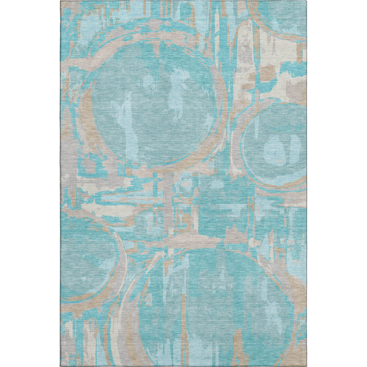 Premium Machine Washable Prisco Teal Rug