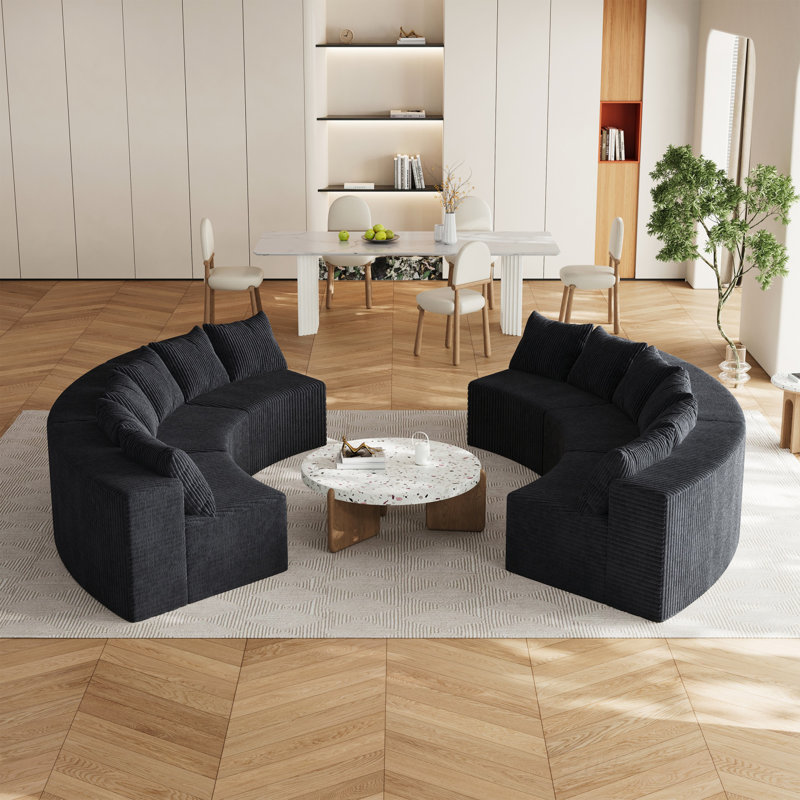 Canapé modulaire incurvé en velours côtelé avec 8 coussins Corduroy, idéal pour les espaces de vie confortables et élégants
