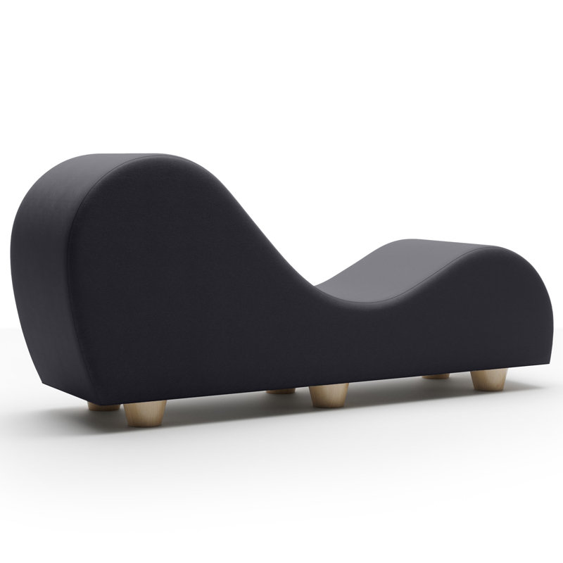 Chaise longue Allisha pour étirer et se détendre, pieds en bois d'érable - similicuir, Similicuir noir