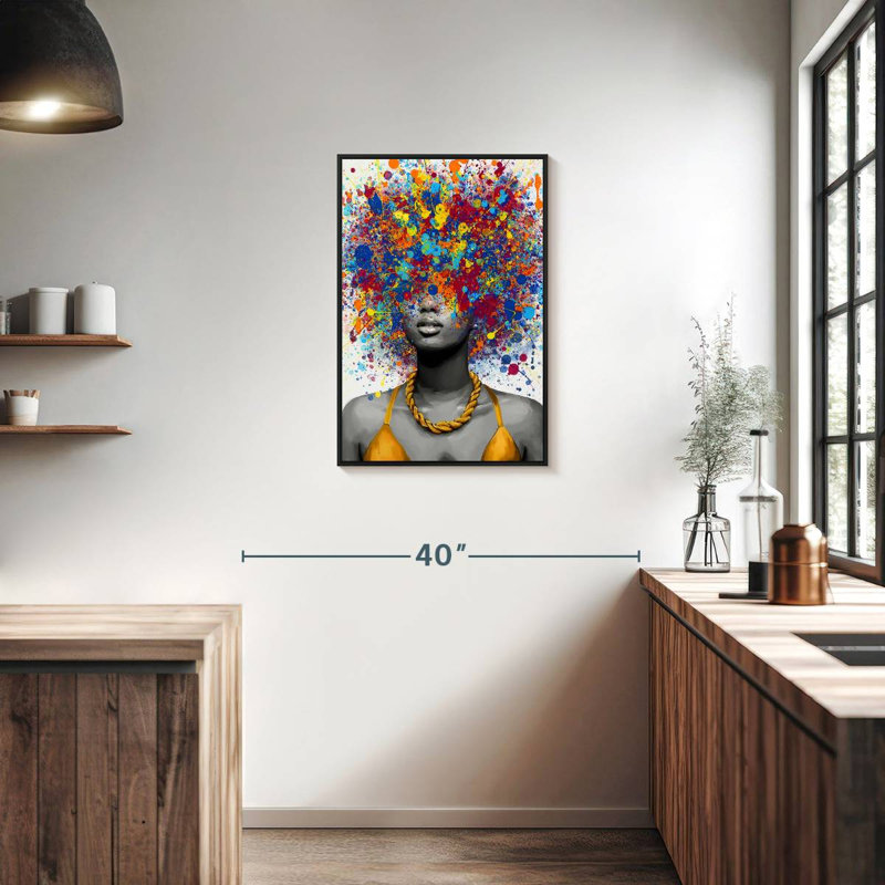 Afro Pop II, Cadre flottant noir, 21 po x 31 po