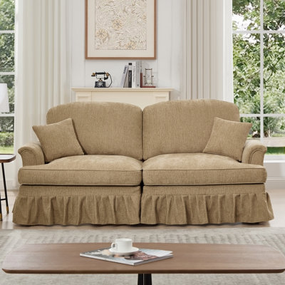 Elegant Mid Century Oversized Two Seater Sofa Couch with Flared Arms, Removable Skirts and Spindle Legs, Ideal for Living Room Comfort