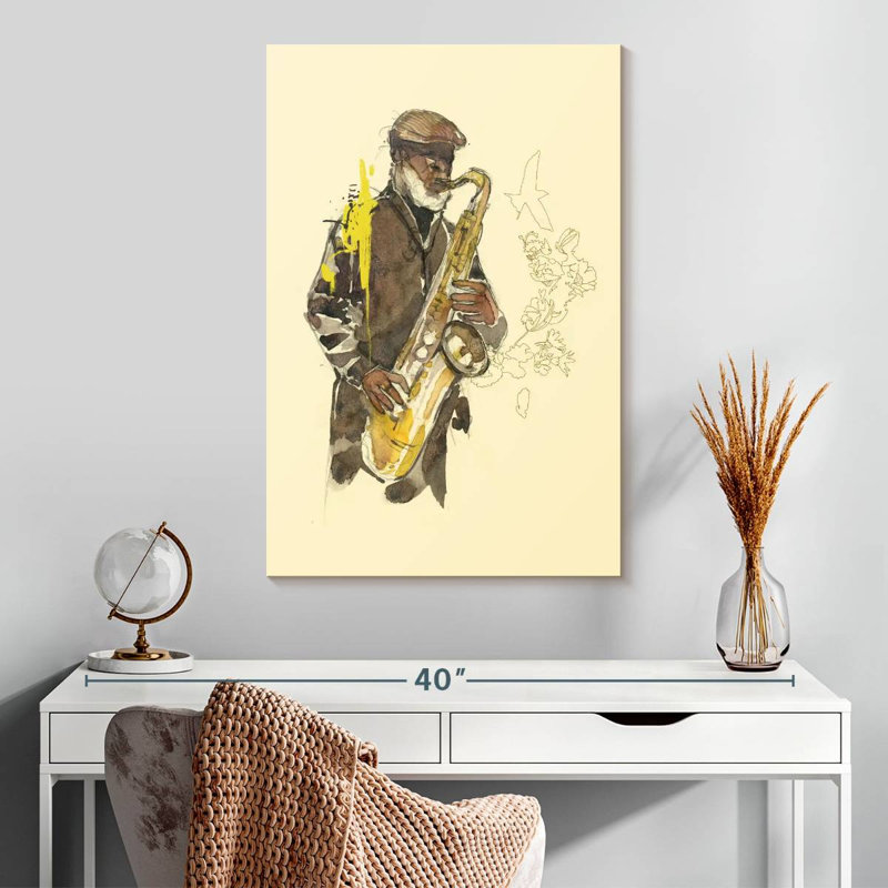 Joueur de saxophone floral Abarca, H 30 po x l 20 po