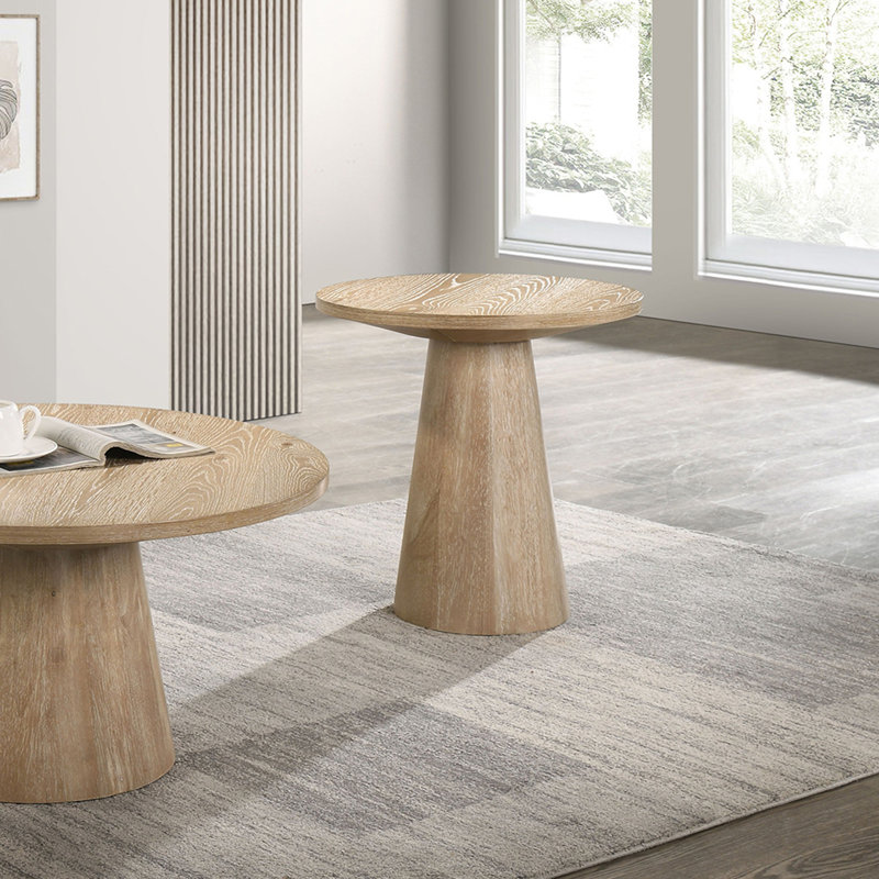 Contemporary Style Round End Table, Oak