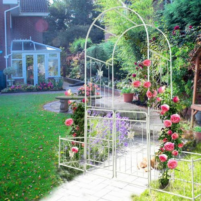 Arche de jardin en métal avec barrière d'extérieur - 79,5 po de largeur x 86,6 po de hauteur treillis décoratif pour plantes grimpantes