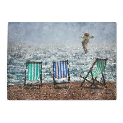 Seagull over Brighton Beach Deckchairs Chopping Board