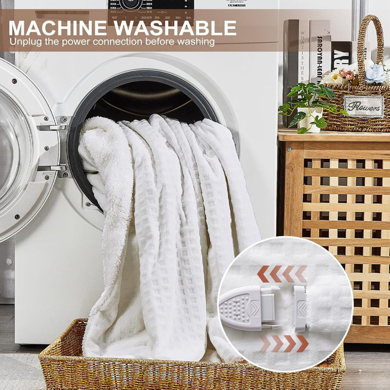 Couverture électrique, jeté chauffant aux gaufres, certifié ETL, lavable à la machine, flanelle douce et sherpa, 5 niveaux de chauffage, arrêt automatique pendant 4 heures