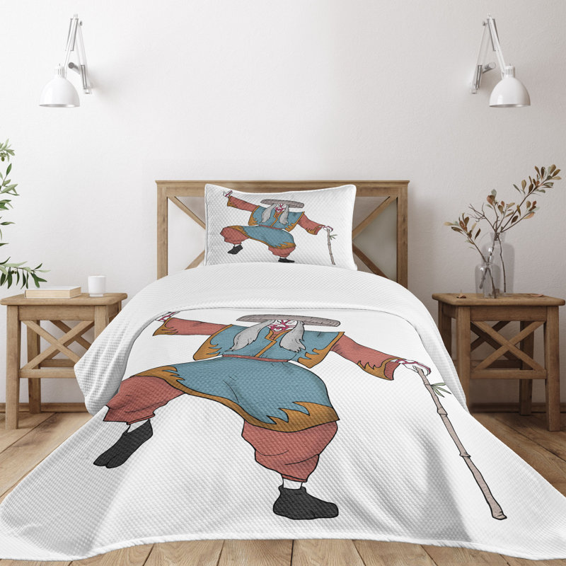 Ambesonne Kabuki Bedspread Set Costume Hat Multicolor