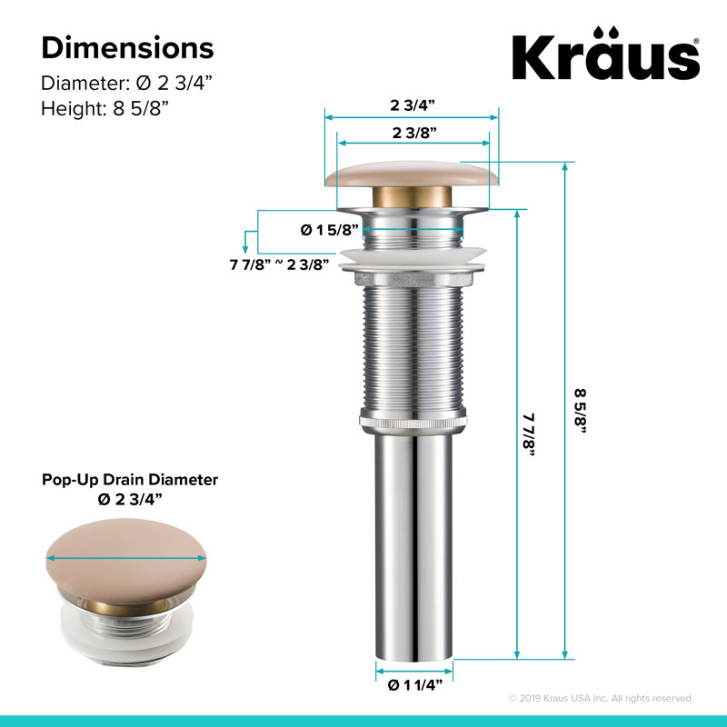 Viva Pop-Up Bathroom Sink Drain, Beige
