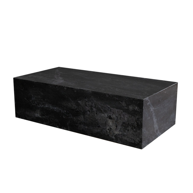 Rey Cocktail Coffee Table, 48 Inch Rectangular Natural  Marble Body, Black