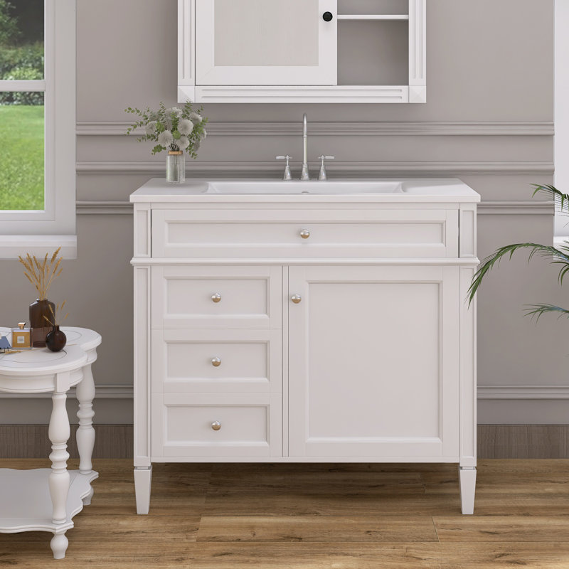 Meuble-lavabo simple 36 po avec plateau Selinay, Blanc