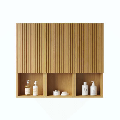 L'armoire murale de salle de bain, composée de 3 armoires avec portes et compartiments ouverts, peut être utilisée en combinaison ou individuellement, convenant à une salle de bain, etc.