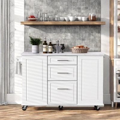 Îlot de cuisine 50,7 po avec rangement et armoire à poubelle inclinable