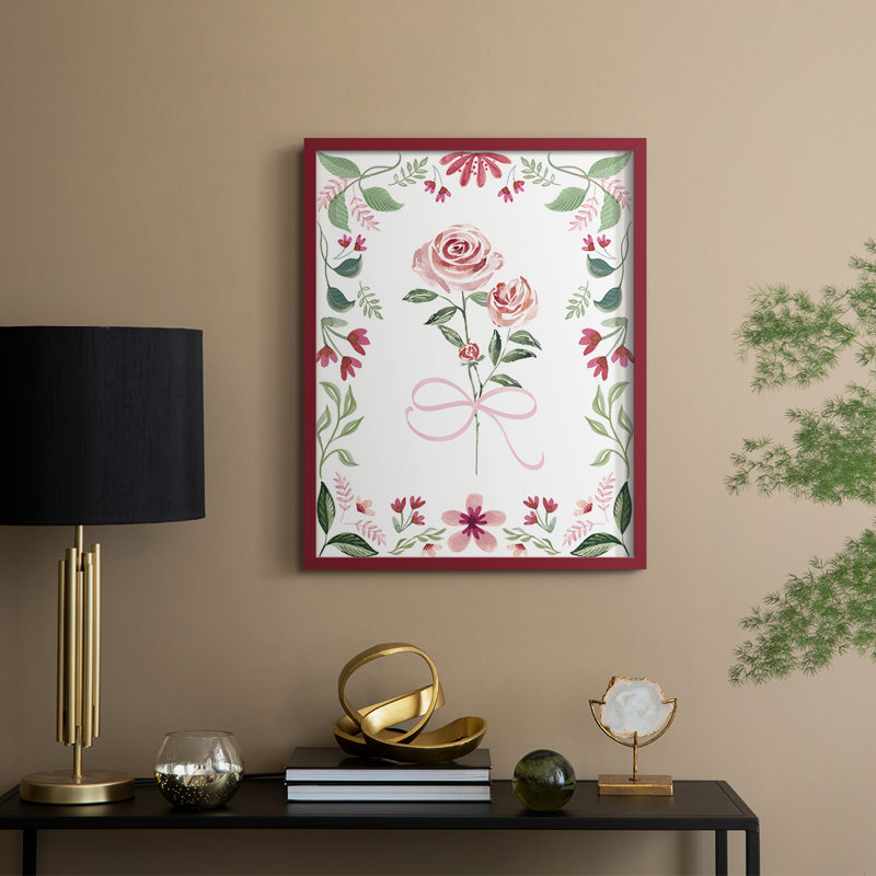 «Pretty» en rose, reproduction encadrée - bois massif, H 11 po x l 9 po, Rouge