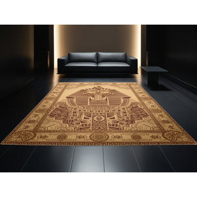 Tapis oriental doux et moelleux de style oriental Schroeder en brun et beige