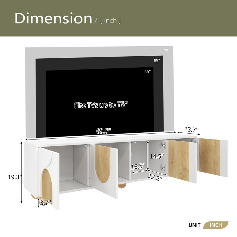 Meuble télé avec trous de câbles pour téléviseur de 75 po ou moins Farmhouse, Blanc