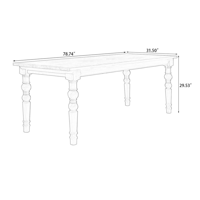Table de salle à manger rectangulaire en bois massif, H 29,53 po x L 78,74 po x l 31,5 po