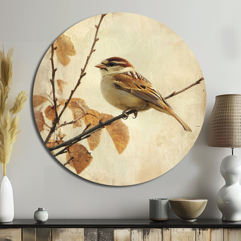 Josziah - reproduction d'art moderne en métal gris, oiseau mural rond en métal, H 29 po x l 29 po