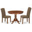 Ensemble de coin-repas 3 pièces pour petits espaces comprenant une table de salle à manger ronde avec piédestal et 2 chaises Parsons en tissu de café noir foncé, acajou-1800375221-1869960862-1869960863