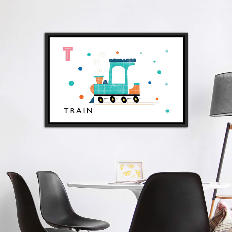 «T Is for Train» - Impression, H 40 po x l 60 po x 1,5 po, Toile avec cadre noir, Pas de tapis