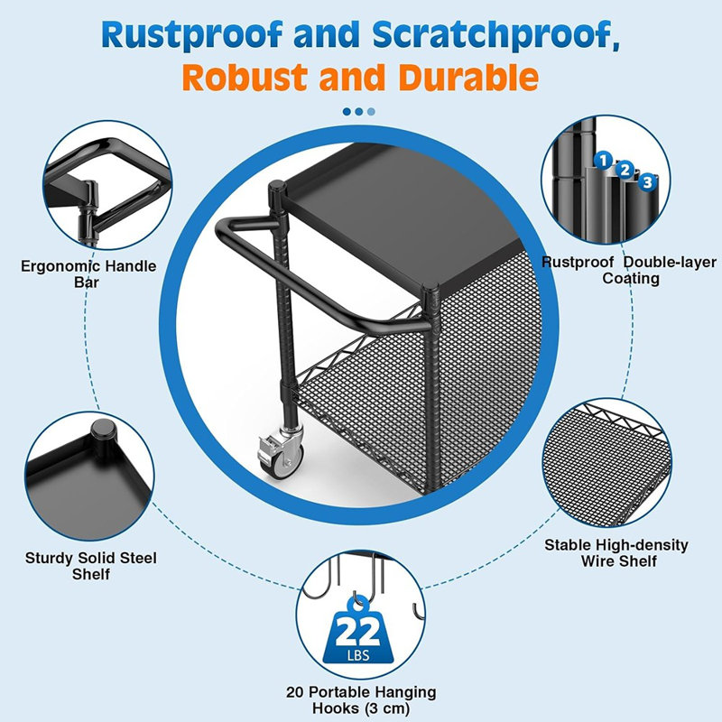 Utility Tool Carts With Wheels, 900LBS Capacity Heavy Ro...