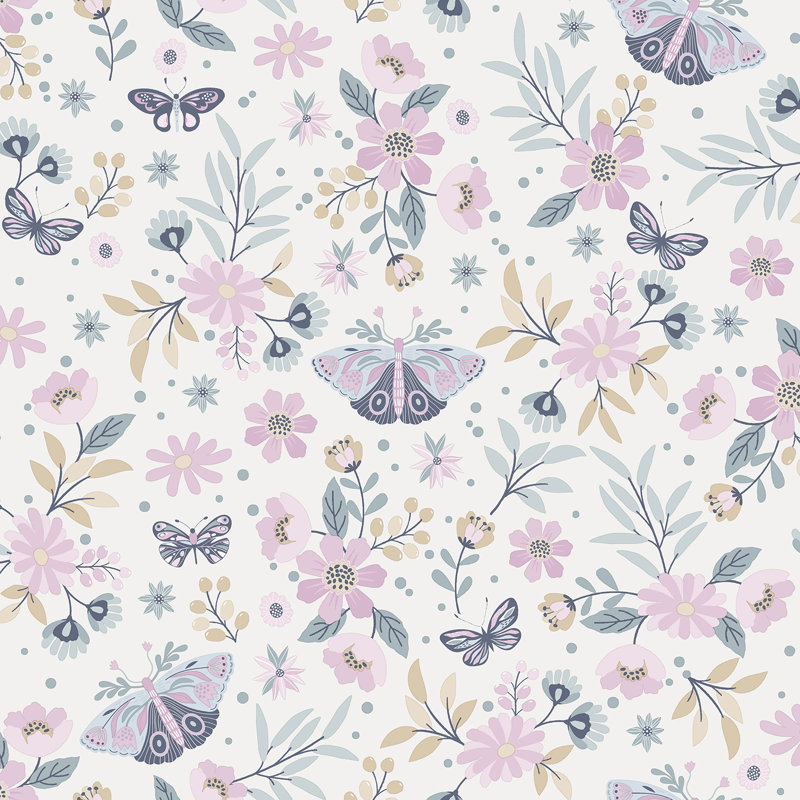 Whimsical Meadow Wallpaper, Pink