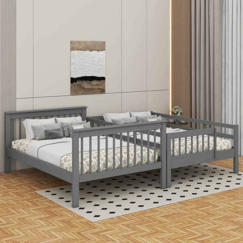 Full Over Full Bunk Bed With Storage, Gray