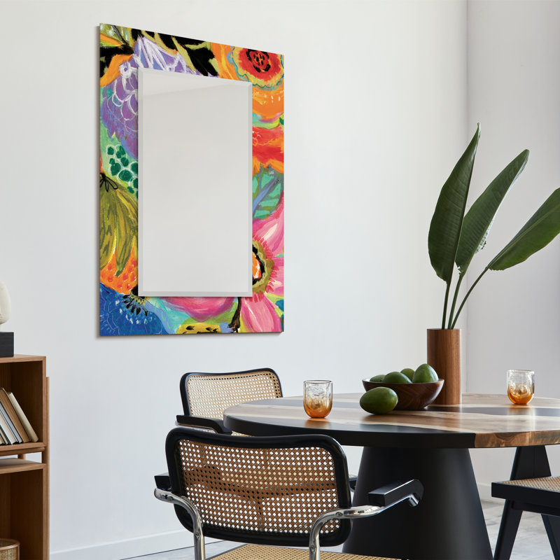 «Secret Garden Floral II», miroir biseauté sur verre trempé flottant imprimé à l'envers