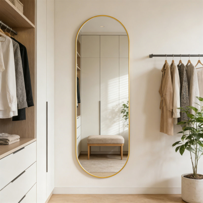 63" X 20" Oval Full-Length Mirror, Rust-Proof Brushed Aluminum Alloy Frame, Wall-Mounted Body Mirror For Bedroom Bathroom Entryway, Clear HD Reflection, Gold