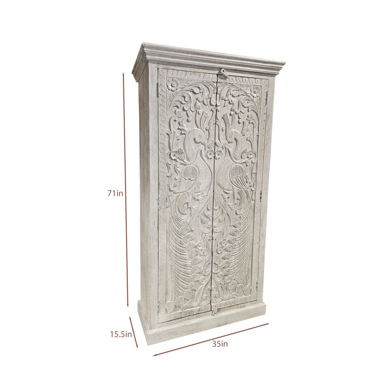 Moonika Solid Wood Peacock Armoire
